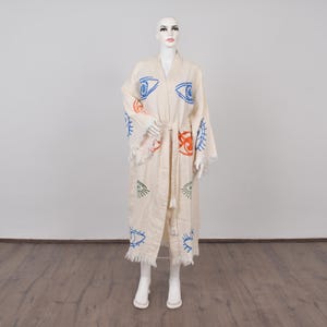 Personalized Muslin Kimono, Bachelor Party Gown, Muslin Beach Wear, Custom Kimono, Evil Eye Design Bathrobe, Robe-Kimn