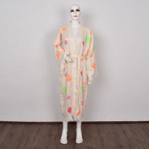 Custom Wedding Gift Kimono, Muslin Beach Wear, Leaf Patterned Morning Gown, Soft Bathrobe, Robe-Kimn