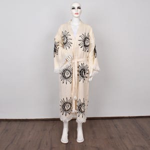 Muslin Beach Dress, Personalized Kimono, Sun Patterned Bathrobe, Bachelor Party Wear, Custom Wedding Gift, Robe-Kimn