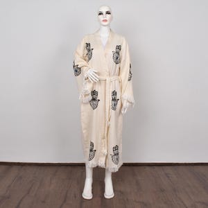 Personalized Muslin Kimono, Custom Beach Wear, Hamsa Design Housecoat, Morning Gown, Soft Bathrobe, Robe-Kimn