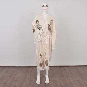 Wedding Gift Kimono, Muslin Beach Wear, Soft Morning Gown, Buddha Design Housecoat, Chic Bathrobe, Robe-Kimn