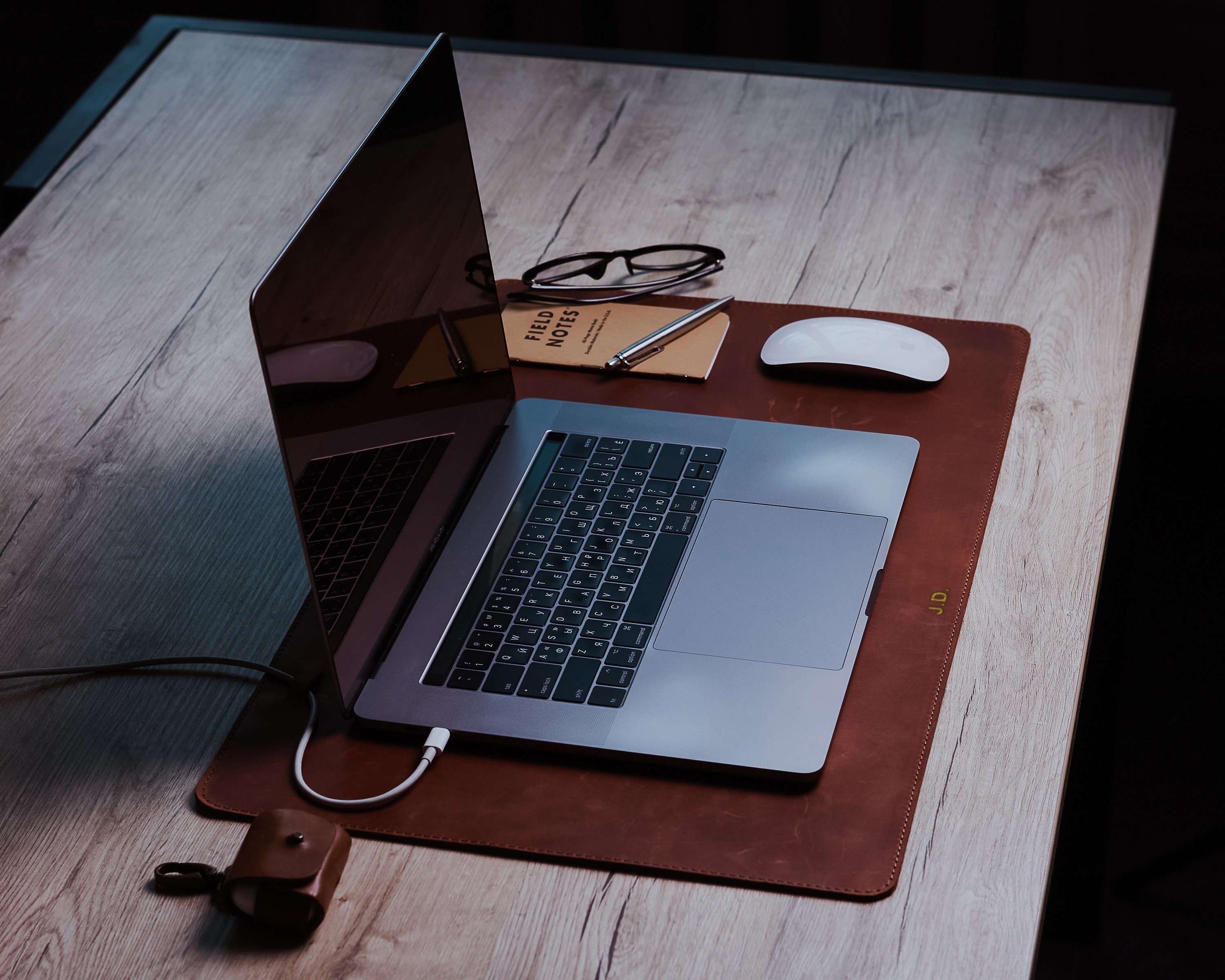 Grain leather large desk mat large mouse pad handmade custom Etsy