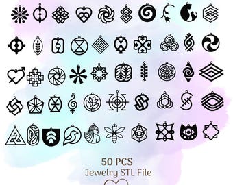 Paquete de 50 archivos STL para joyería, aretes, collares, impresión 3D, descarga digital