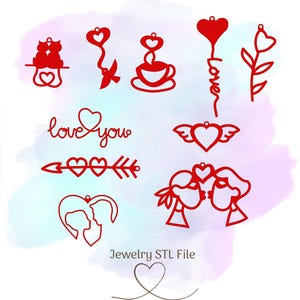 10 Valentine&#39;s Day STL Jewelry,  Earring STL, Necklace STL, 3D Print File, Digital Download