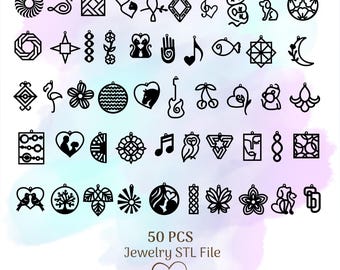 Paquete de 50 archivos STL para joyería, aretes, collares, impresión 3D, descarga digital