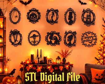 10 Halloween Wall Decor STL Files | Frame 3D Print | Halloween Wall Art | Digital Download