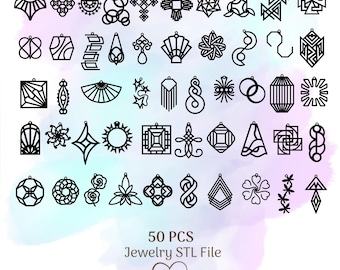 Paquete de 50 piezas STL para joyería, aretes, collares, archivos de impresión 3D, descarga digital