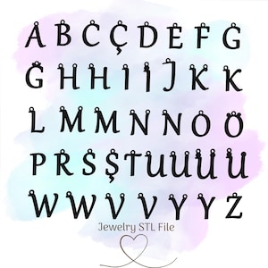 Alphabet STL Jewelry,  Earring STL, Necklace STL, 3D Print File, Digital Download
