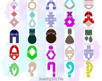 Paquete de 25 pendientes STL para joyería, pendientes STL, collar STL, archivo de impresión 3D, descarga digital
