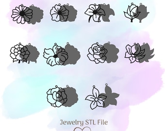 Flower 2 Layer STL Jewelry, Earring STL, Necklace STL, 3D Print File, Digital Download