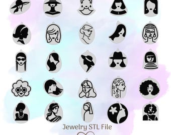 Female Silhouette 2 Layer STL Jewelry,  Earring STL, Necklace STL, 3D Print File, Digital Download