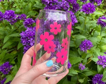 Flower Beer Can Glass, Iced coffee cup, iced tea cup, Flower glass, customized/personalized glass