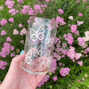 Butterfly Beer Can Glass, Iced coffee cup, iced tea cup, Butterflies, customized/personalized glass image 1