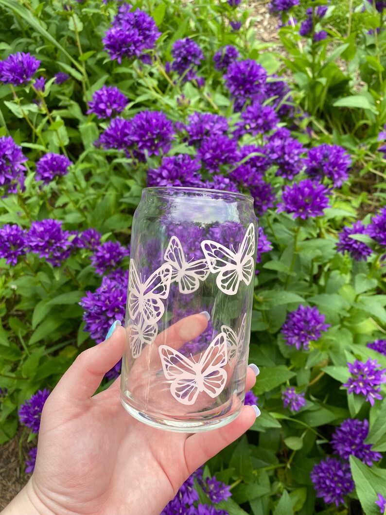 Butterfly Beer Can Glass, Iced coffee cup, iced tea cup, Butterflies, customized/personalized glass image 3