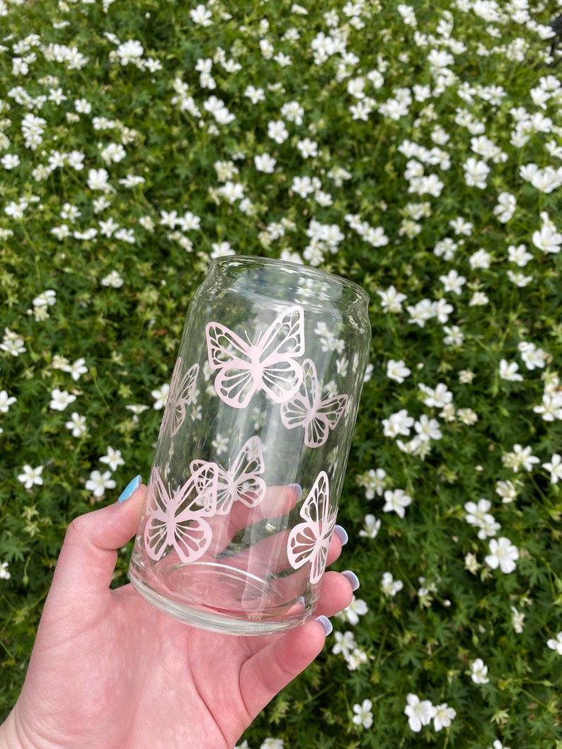 Butterfly Beer Can Glass, Iced coffee cup, iced tea cup, Butterflies, customized/personalized glass image 2