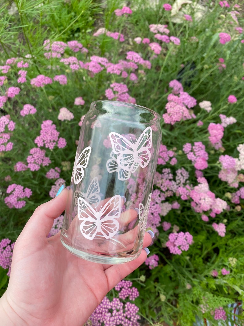 Butterfly Beer Can Glass, Iced coffee cup, iced tea cup, Butterflies, customized/personalized glass image 4