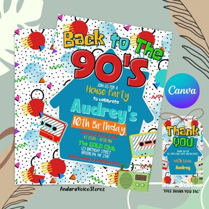 Faire-part d'anniversaire des années 90, faire-part de fête des années 90, invitation d'anniversaire des années 90, fête d'anniversaire rétro avec toile