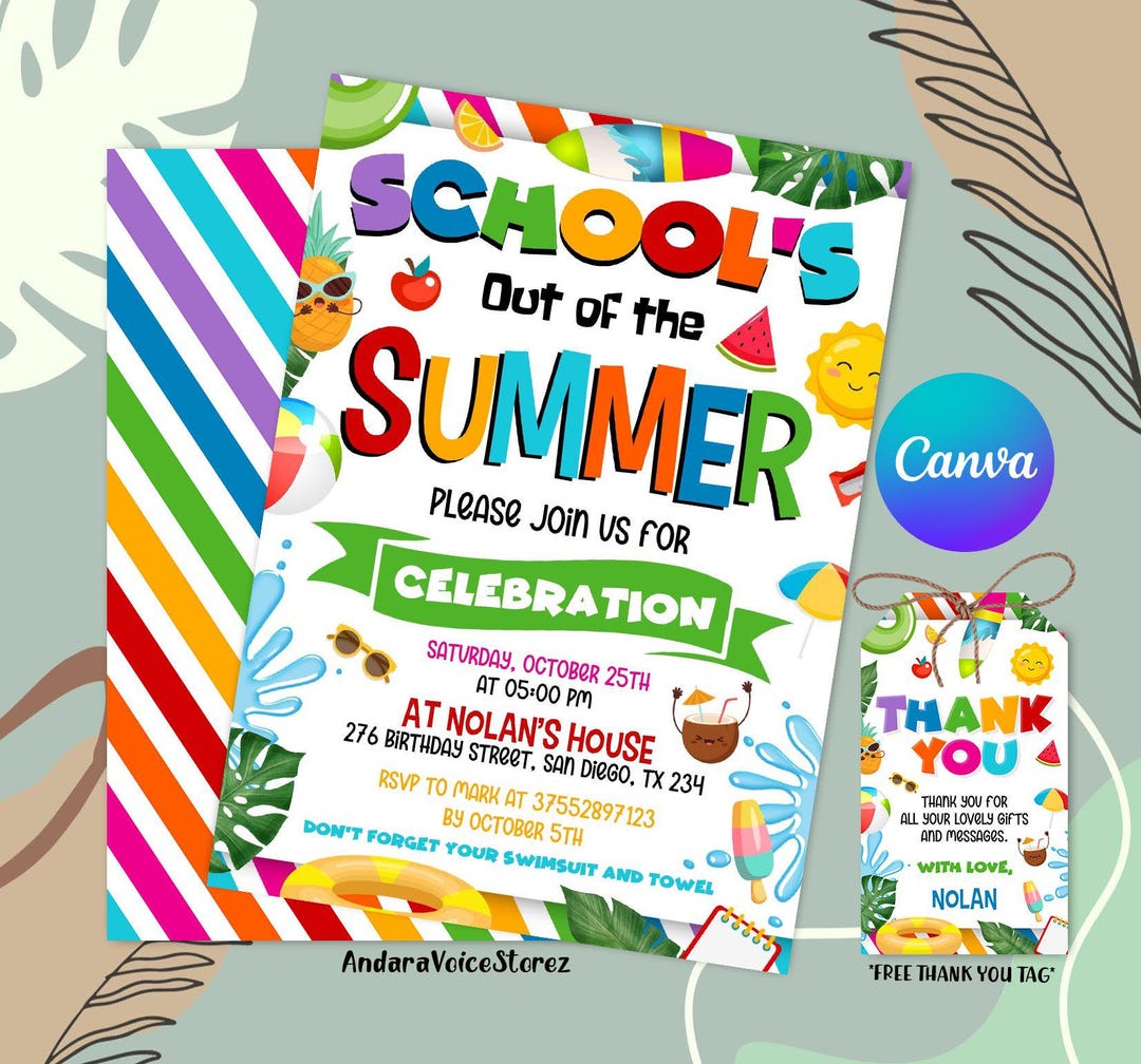 Editable End of School Party Schools Out Party Invitation, Download ...
