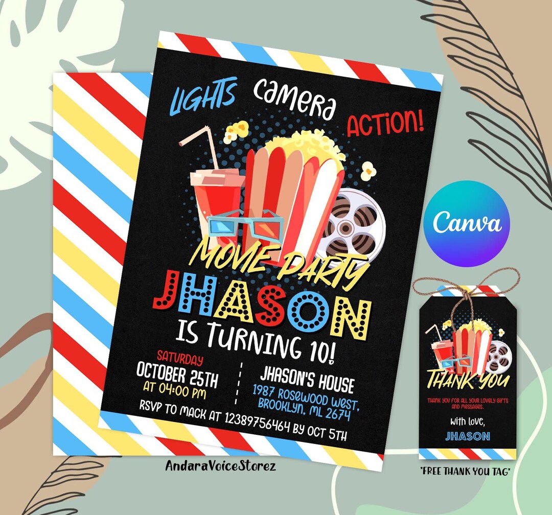 Editable Movie Birthday Invitation, Printable Birthday Party ...
