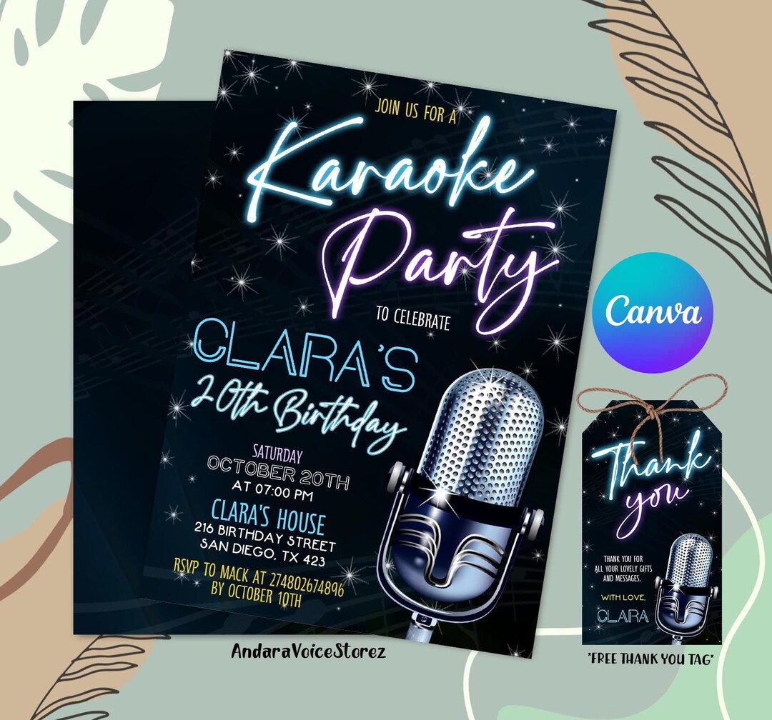 Editable Karaoke Birthday Party Invitation, Karaoke Birthday Party, Singing Music Birthday Party ...