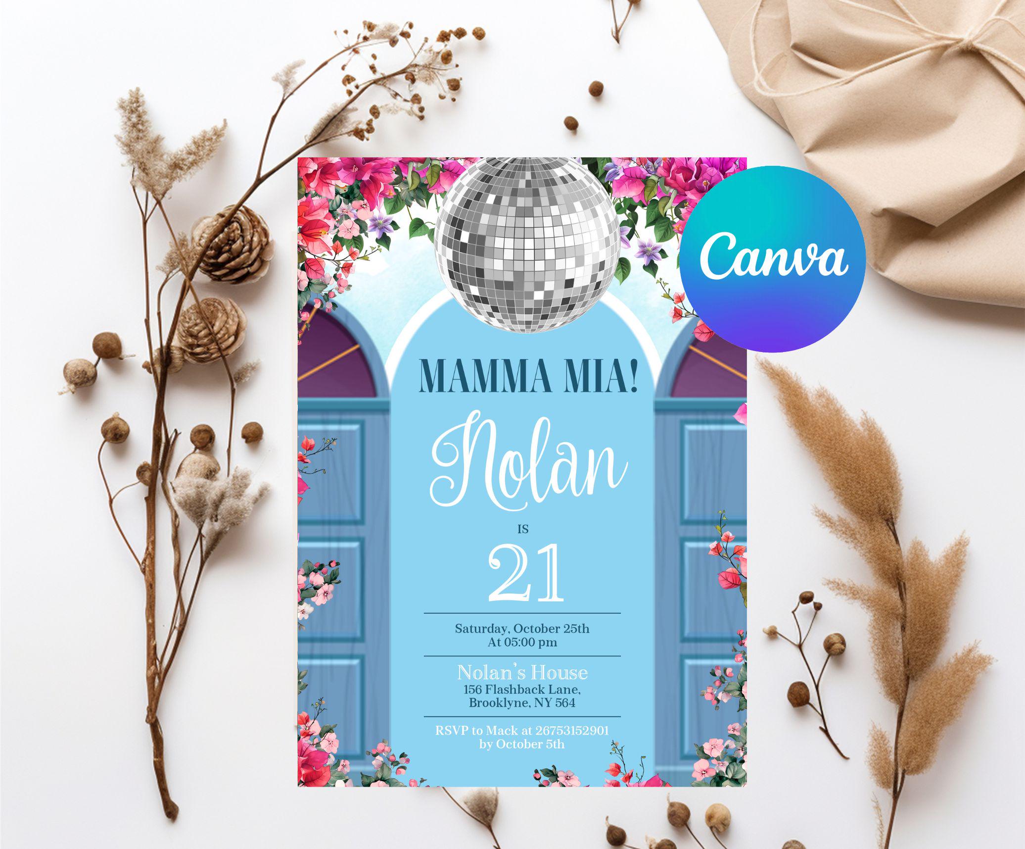 Invitación de cumpleaños de Mamma Mia, invitación a la fiesta de Mamma ...