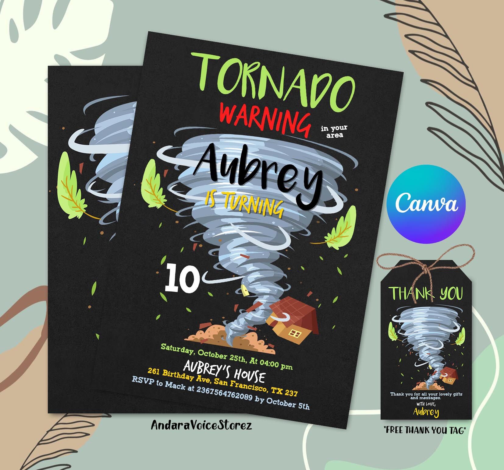 Editable Tornado Birthday Party Invitation, Birthday Invitations, Tornado Party, Tornado Birthday, Tornado Invitations, with CANVA
