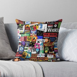 Musicals Collage II Throw Pillow Cases, Broadway Pillow Cover, Broadway Musical Pillow Cases