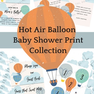 Coleção de estampas de chá de balão de ar quente - Chá de bebê - Jogos - Placa de livro de visitas - Cartão - Berçário - Nuvens - Tema de balão de ar quente