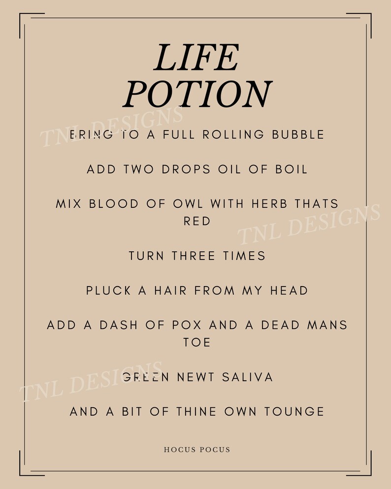Halloween Print Hocus Pocus Life Potion Witchcraft Sanderson Sisters ...