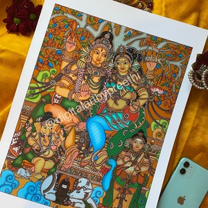 Kerala Mural - Shiva, Parvati, Ganesh and Karthikeya