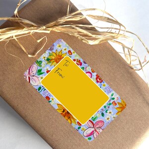 Ark med funkiga blommiga presentklistermärken, presentklistermärken, bohemiska blommor, födelsedagspresentklistermärken, originalkonsttryck, presentetiketter, presentetiketter