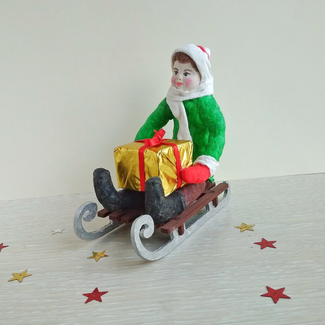 Personalized Figurine of a boy with a gift on a sled Etsy