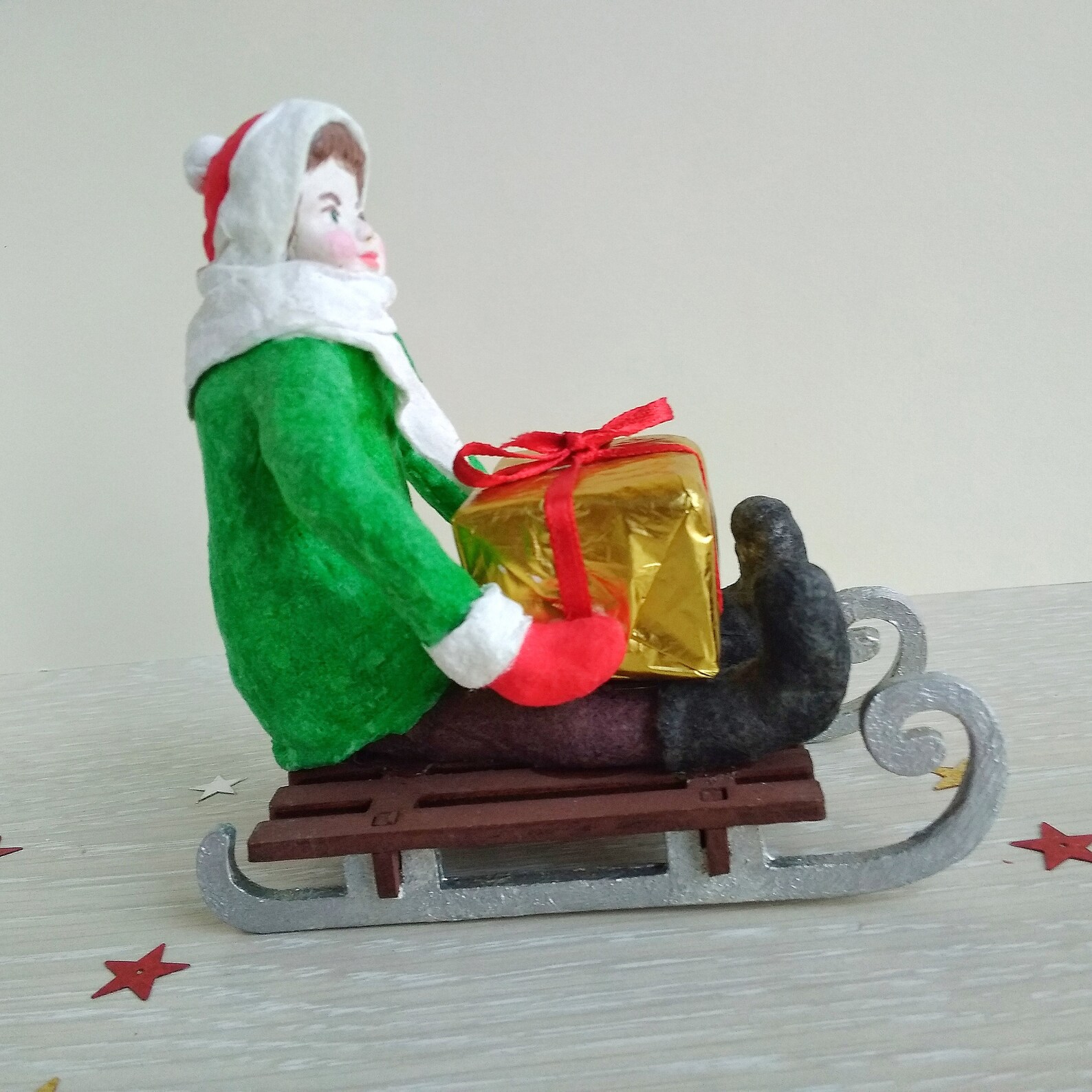 Personalized Figurine of a boy with a gift on a sled Etsy