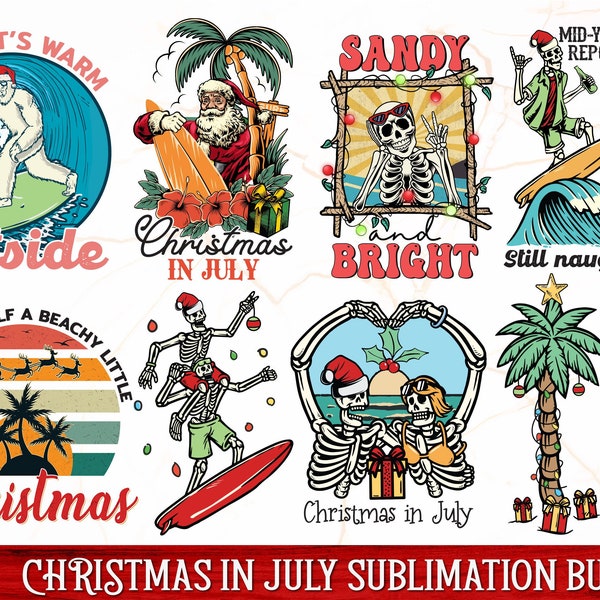 Christmas In July Sublimation Bundle, Tropical Christmas PNG, Beach Christmas Png, Summer Christmas Clip arts, Sublimation Designs