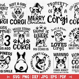 Paquete SVG de Corgi, paquete SVG de Corgi, SVG de Corgi, SVG de Corgi para Cricut, silueta de Corgi, citas de Corgi: descarga instantánea
