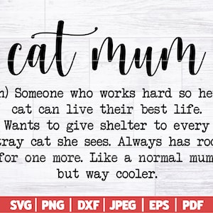 Chat maman définition SVG | Chat maman SVG | Panneau drôle de maman de chat |  Citation drôle de maman de fourrure | Chat maman chemise SVG | Définition drôle Svg Dxf Png Jpg
