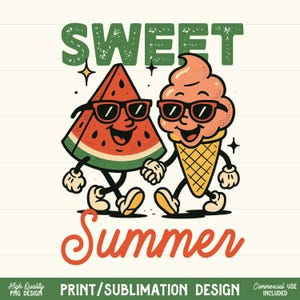 Zoete zomer retro PNG-sublimatieontwerp Vintage Groovy Ice Cream-afbeelding voor T-shirts Helder kleurrijk zomercitaat digitale download