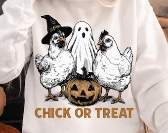 Chick or Treat PNG, Funny Chicken Halloween Sublimation Design, Halloween Chicken Farm PNG, Country Fall Halloween Graphic