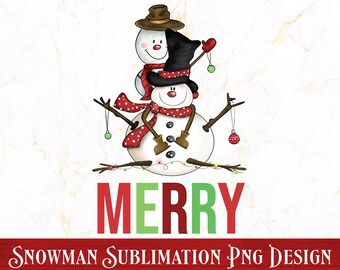 Merry PNG,  Snowman Sublimation Design, Snowman PNG, Christmas Snowman Png, Christmas Sublimation - Instant Download
