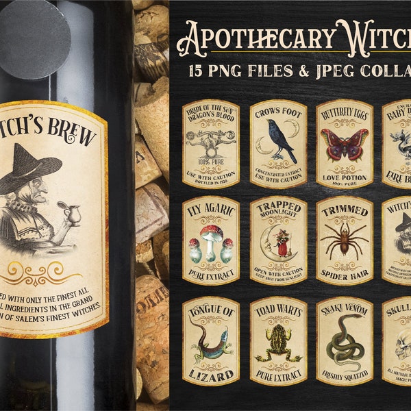 Witch Potion Labels | Halloween Labels Apothecary Bundle, Printable Labels, Witch Apothecary Labels