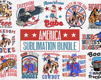 Juli 4th PNG Bundle | 4. Juli Sublimationsentwürfe, USA Png-Bundle, Vaterländische Png, Western Sublimation, Retro Amerika PNG
