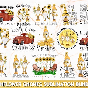 Lot de sublimation tournesol | Nains de tournesol PNG |  Tournesol PNG | Nains abeilles PNG - impression - sublimation - design - lot de 300 ppp