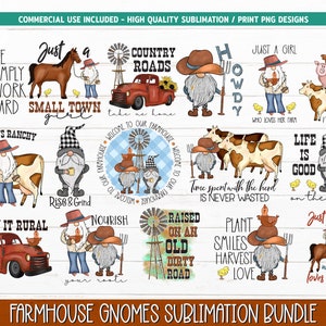 Pacote de Sublimação de Fazenda | Gnomos de Fazenda PNG | Gnomos do Campo PNG | Sublimação do Sul, Desenhos de Fazenda Png, Alta Qualidade 300 DPI