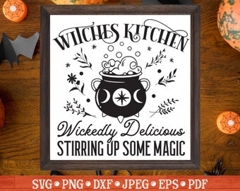 Cucina delle streghe SVG / Cartello di Halloween, Capanna della strega SVG, Cucina di Halloween SVG, Cucina magica SVG, Stregoneria SVG, Strega della cucina SVG