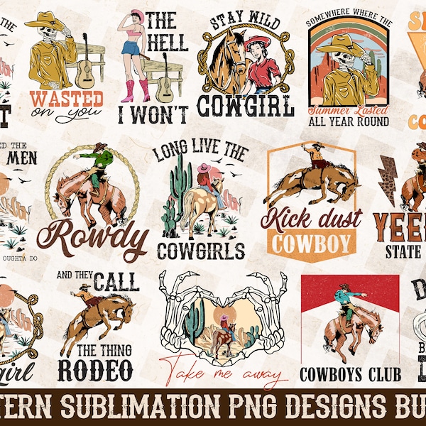 Cowboy Bundle PNG, Western PNG Bundle, Cowboy Sublimation Designs, Cowgirl PNG, Western Sublimation, Png Cliparts, Western Sublimation Png