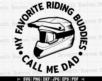 Könnte beinhalten: Schwarzweißes Grafikdesign eines Motorradhelms mit dem Text "Meine Lieblings-Fahrradkumpels. Nenn mich Papa."