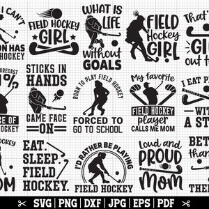 Paquete SVG de hockey sobre césped, paquete SVG de jugador de hockey sobre césped, citas, hockey sobre césped Cricut, siluetas, vectores, imágenes prediseñadas, archivos de corte