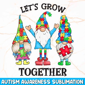 Grandissons ensemble PNG, sensibilisation à l'autisme PNG, sublimation de l'autisme, gnomes de l'autisme PNG, santé mentale PNG, chemise d'orthophoniste, éducation spéciale