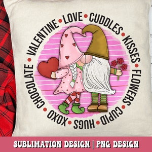 Sublimación de San Valentín / Gnomos de San Valentín PNG / Día de San Valentín PNG / San Valentín Amor Abrazos Besos Flores Cupido Abrazos Xoxo Chocolate