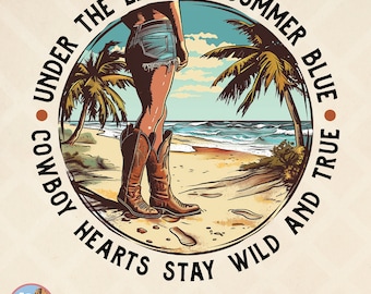 Sommer-Cowgirl PNG | Strand-Cowgirl PNG | Retro Cowgirl Sommer Design | Strand-Cowgirl-Shirt | Küsten Cowgirl PNG Design